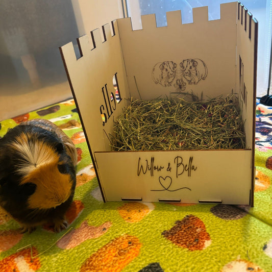 Small Animal Hay Feeder suitable for Guinea Pigs, This hay feeder is personalised with your guinea pig's name on the side and front.