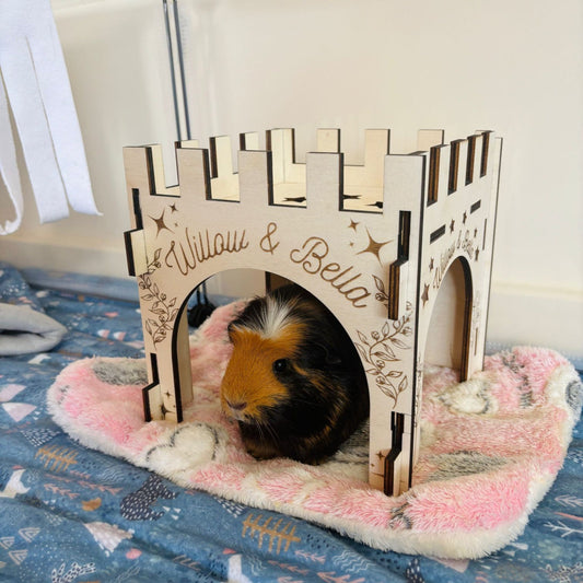 Small Animal Castle suitable for Guinea Pigs and Hamsters, This Castle is personalised with your Animals name on the Front and side.